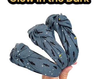 Glow in the Dark Bats, Halloween Headband, Brynnbands, Hard Headband, Knotted Headband, Fall Hair