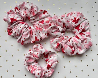 Pink Red Faux Hearts Scrunchie, Oversized Scrunchie, Valentines Scrunchie, Brynnbands, Hair Scrunchie, Heart Scrunchie, Galentines
