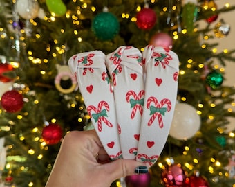 Candy Cane with Bows Top Knot, Christmas Headband,  Candy Cane Headband, Brynnbands, Hard Headband, Knotted Headband,