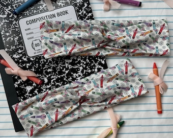Back to School Headband, Crayons Headband, Teacher's Gift Headband, Brynnbands, Turban Style Headband, Soft Headband