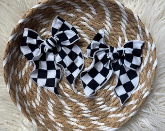 Black White Checkered Fable Bows, Bow Hair Clip, Barrette Hair Clip, Soft Hair Clip, 4th of July Clip, Barrette, Brynnbands
