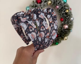 Golden June Black Santas Top Knot Headband, Brynnbands, Hard Headband, Knotted Headband,