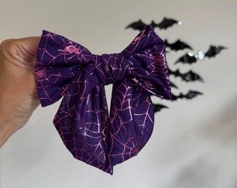 Purple Spiderwebs MESH Bow, Floppy Bow Hair Clip, Barrette Hair Clip, Soft Hair Clip, Barrette Bow , Brynnbands