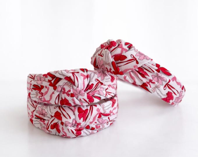 Featured listing image: Valentine's Bows Top Knot, Valentine Headband, Pink Headband, Brynnbands, Hard Headband, Knotted Headband, Valentine's Day