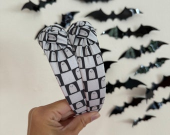 Checkered Ghosts Headband, Halloween Headband, Brynnbands, Hard Headband, Fall Headband, Top Knot, Top Knot Headband,
