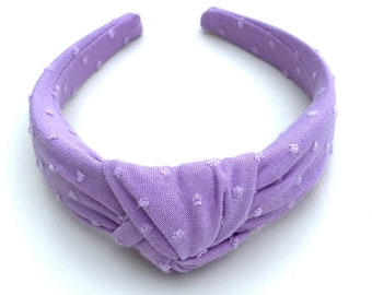 Purple Swiss Dot Top Knot Headband, Brynnbands, Hard Headband, Knotted Headband, Top Knot