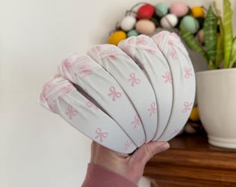 Pink Bows MESH Top Knot, Valentine Headband, Pink Headband, Brynnbands, Hard Headband, Knotted Headband, Valentine's Day