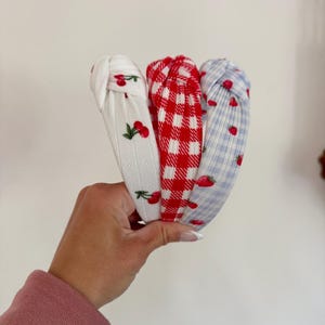 Knotted Fabric Headband: Cherry or Gingham Print - Brynnbands