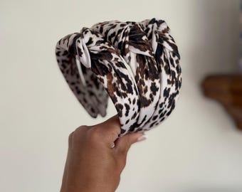 Cow Print Top Knot, Cow Headband, Fall Headband, Brynnbands, Hard Headband, Knotted Headband, Fall Hair