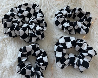 Black & White Checkered Rib Knit , Black White Scrunchies,  Scrunchies, Brynnbands