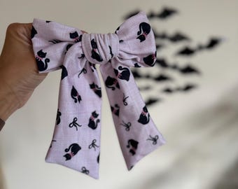 Black Cats Bow, Floppy Bow Hair Clip, Barrette Hair Clip, Soft Hair Clip, Barrette Bow , Brynnbands