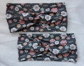 WIDE Headband, Floral Nursing Headband, Soft Headband,  Nurse Headband, Brynnbands, Turban Style Headband,  NICU Nurse, Peds Nurse