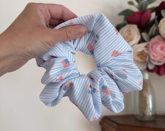 Bomb Pop & Flags Scrunchie:  Patriotic Hair Accessory