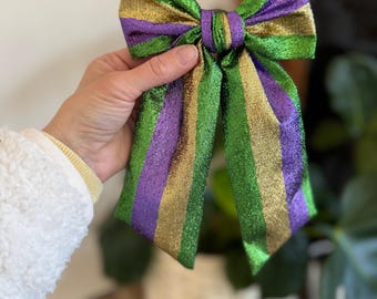 Mardi Gras Bows, Bow Hair Clip, Barrette Hair Clip, Soft Hair Clip, Mardi Gras Clip, Barrette, Brynnbands