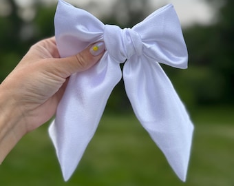 White Satin Bows, Bow Hair Clip, Barrette Hair Clip, Soft Hair Clip, Bride Bows, Wedding Barrette, Brynnbands