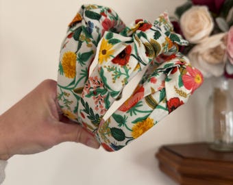 Rifle Paper Co Bright Floral Cotton Top Knot Headband, Bendable Base