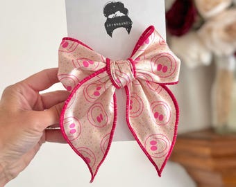 Smiley fable Bows, Bow Hair Clip, Barrette Hair Clip, Soft Hair Clip, Satin Barrette, Brynnbands