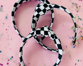 Black & White Checkered Headbands, Women’s Knotted Headbands,  Hard Headband, Classic Headband,  Headband, Brynnbands