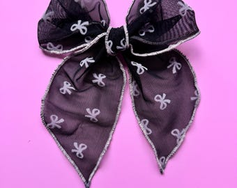 Black Bows Mesh Bow, Bow Hair Clip, Fable Bow, Barrette Hair Clip, Soft Hair Clip, Tulle Barrette, Brynnbands