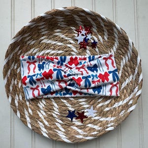Red White Blue Bows Turban, Brynnbands, Soft Headband, Turban Headband, Twisted Headband, 4th of July Headband, Memorial Day, Patriotic
