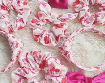 Cherries & Coquette Bows Scrunchie, Bow Scrunchie, Soft Scrunchie, Oversized Scrunchie, scrunchie, Brynnbands, Hair Scrunchie