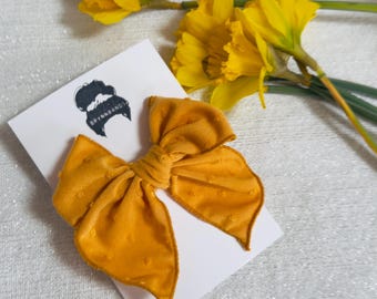 Yellow Swiss Dot Fable Bow, Spring Bow
