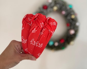 Ho Ho Ho Top Knot Headband, holiday plaid headband,  Hard Headband , Christmas  Headband, Bendable Headband, Brynnbands