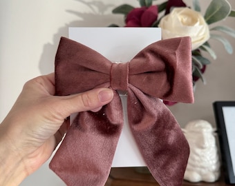 Mauve Velvet Bow, Spring Hair Bow, Giant Velevt Bow, French Barrette, Coquette Bow, Brynnbands, Wide Bow, Women’s Accessories