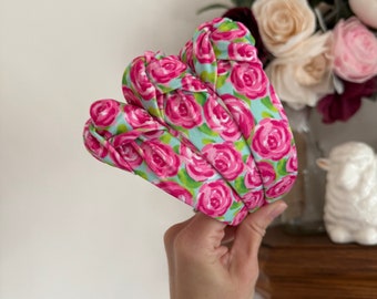 Roses Top Knot, Beachy Vibes Headband, Pink Floral Headband, Brynnbands, Hard Headband, Knotted Headband, Spring Headband