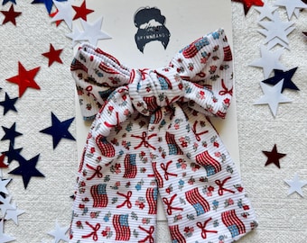 Ribbed Flag Bow Barrette: Patriotic 4th of July Hair Clip