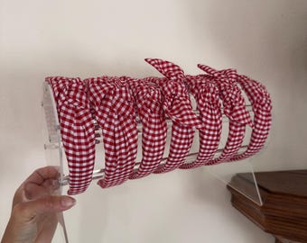 Red Gingham Headband, Hard Headband , Hair Headband , Patriotic Headband, Brynnbands, 4th of July
