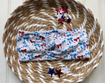 Baseball Bows Turban, Brynnbands, Soft Headband, Turban Headband, Twisted Headband, 4th of July Headband, Memorial Day, Patriotic Headband