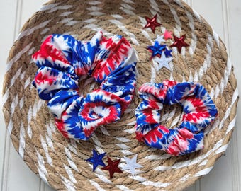 Tie Dye Scrunchie,  Brynnbands, Hair Scrunchie, 4th of July Scrunchie, Patriotic Scrunchie, 4th of July, Red White & Blue