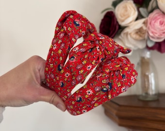 Red Floral Headband, Cotton, Floral, Springtime