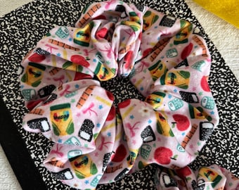 Pink School Supplies Scrunchie, Back to School Scrunchie, Fall Scrunchie, Soft Scrunchie,  Brynnbands, Fall Scrunchies,  Teacher Gift,