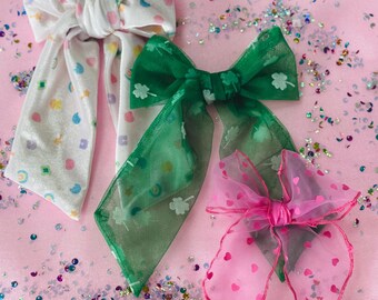 St Patrick's Day Bows, Bow Hair Clip, Barrette Hair Clip, Soft Hair Clip, St Patrick's Day Clip, Barrette, Brynnbands, Green Hair Bow,