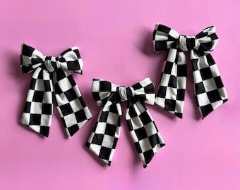 Black & White Checkered Bow, Bow Hair Clip, Barrette Hair Clip, Soft Hair Clip, Chiffon Barrette, Brynnbands