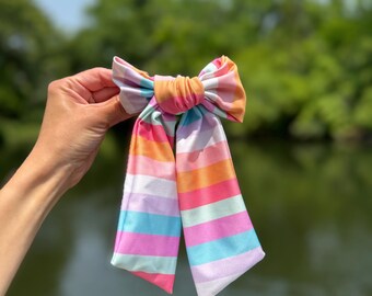FMK Co Swim Bows, Rainbow Stripes, Bow Hair Clip, Barrette Hair Clip, Soft Hair Clip, Swim Bow, Easter Basket, Barrette, Brynnbands