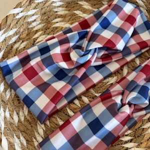 Red White and Blue Checkered Turban, Brynnbands, Soft Headband, Turban Headband, Twisted Headband, 4th of July Headband, Patriotic Headband