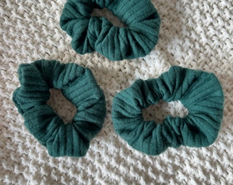 Green Sweater Scrunchie, Grey Scrunchie, Soft Scrunchie. Sweater Knit Scrunchie, Brynnbands,