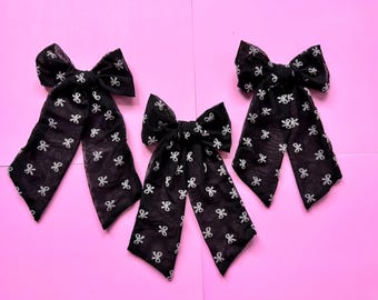 Black Mesh Bows, Bow Hair Clip, Barrette Hair Clip, Soft Hair Clip, Spring Clip, Barrette, Brynnbands