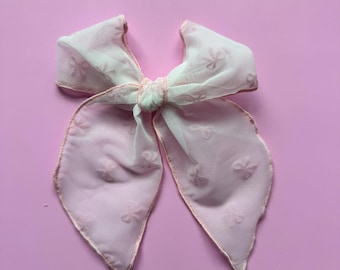 Pink on White Mesh Bow, Bow Hair Clip, Fable Bow, Barrette Hair Clip, Soft Hair Clip, Tulle Barrette, Brynnbands