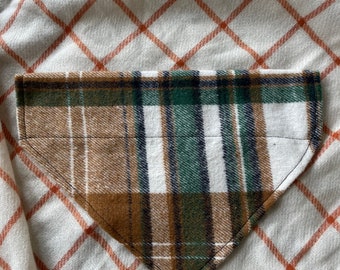 Brown Plaid  Flannel Dog Bandana, Over the Collar Bandana, Plaid Bandanas, Fall Bandanas,  Brynnbands, Dog Bandannas