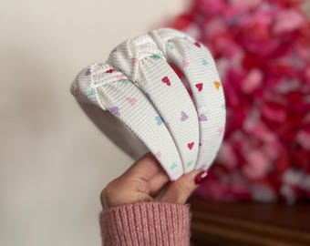 Confetti hearts Thermal Hearts Top Knot, Valentine Headband, Pink Headband, Brynnbands, Hard Headband, Knotted Headband, Valentine's Day
