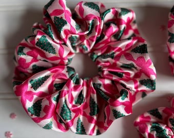 Pink Christmas Trees Scrunchie, Christmas Scrunchie