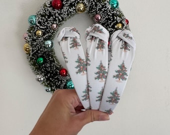 Christmas Headbands, White Christmas Trees Top Knot Headband, Holiday headband, Hard Headband, Christmas Headband, Brynnbands