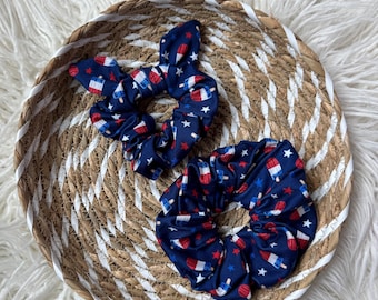 Bomb Pop Scrunchies | Red White and Blue Hair Accessories | 4th of July Scrunchie | USA Print | Independence Day Hair Tie | Brynnbands