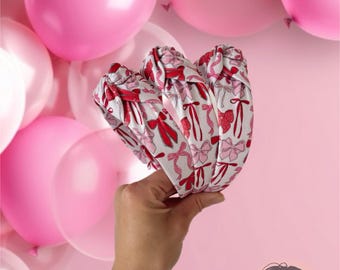 Valentine's Bows Top Knot, Valentine Headband, Pink Headband, Brynnbands, Hard Headband, Knotted Headband, Valentine's Day