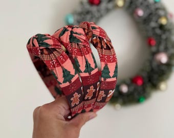 Christmas Headbands, Gingerbread Stripes Top Knot Headband, Holiday headband, Hard Headband, Christmas Headband, Brynnbands