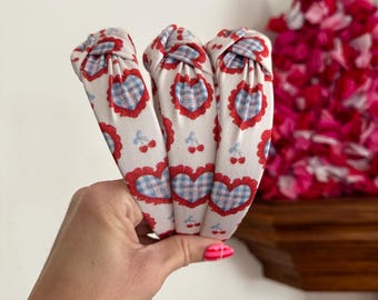 Cherry Pie Headband, Top Knot, Valentine Headband, Pink Headband, Brynnbands, Hard Headband, Knotted Headband, Valentine's Day